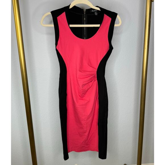 Kenneth Cole New York Women's Black/Pink Slimming Side Ruch Sleeveless Dress 4 - Picture 1 of 6